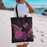 Breast Cancer Awareness Tote Bag Pink Ribbon Turtle Polynesian Pattern Black LT22 - Polynesian Pride