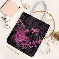 Breast Cancer Awareness Tote Bag Pink Ribbon Turtle Polynesian Pattern Black LT22 White Strap One Size Pink - Polynesian Pride