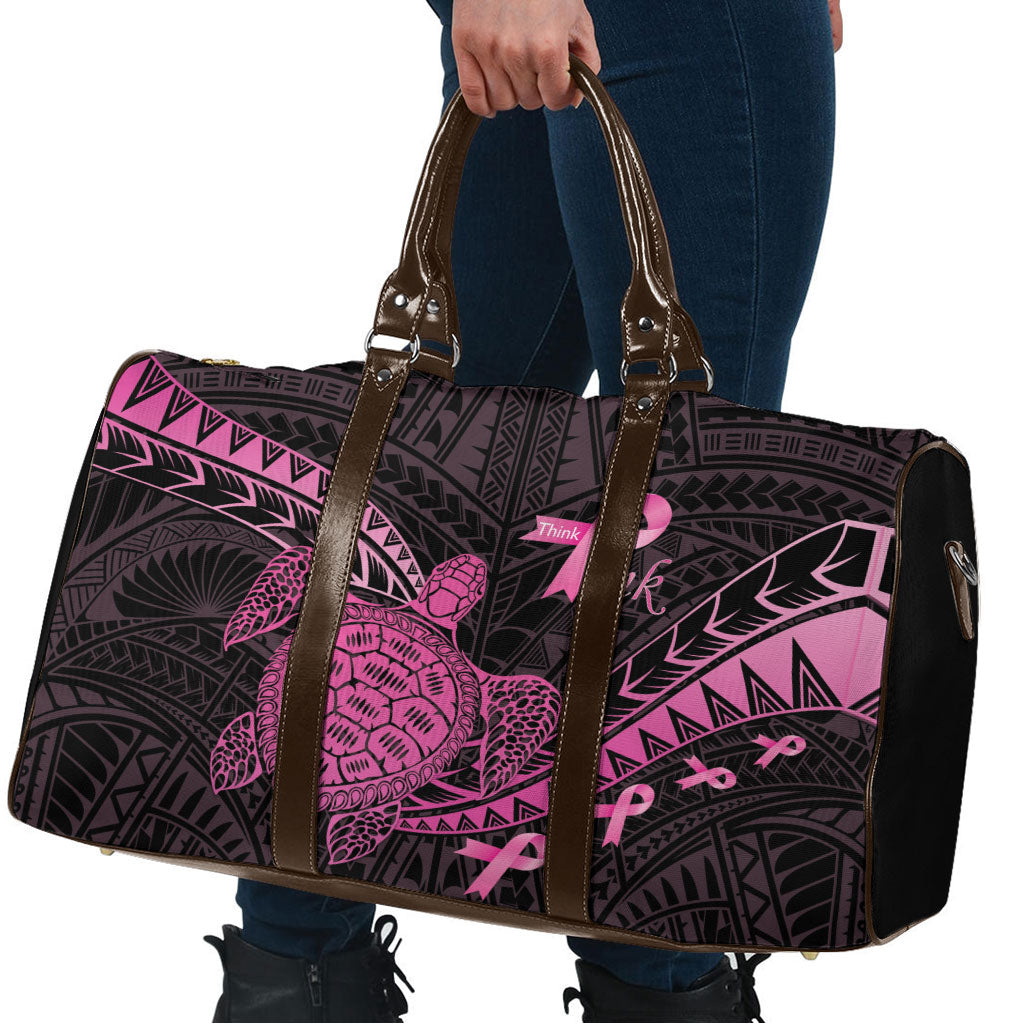 Breast Cancer Awareness Travel Bag Pink Ribbon Turtle Polynesian Pattern Black LT22 - Polynesian Pride