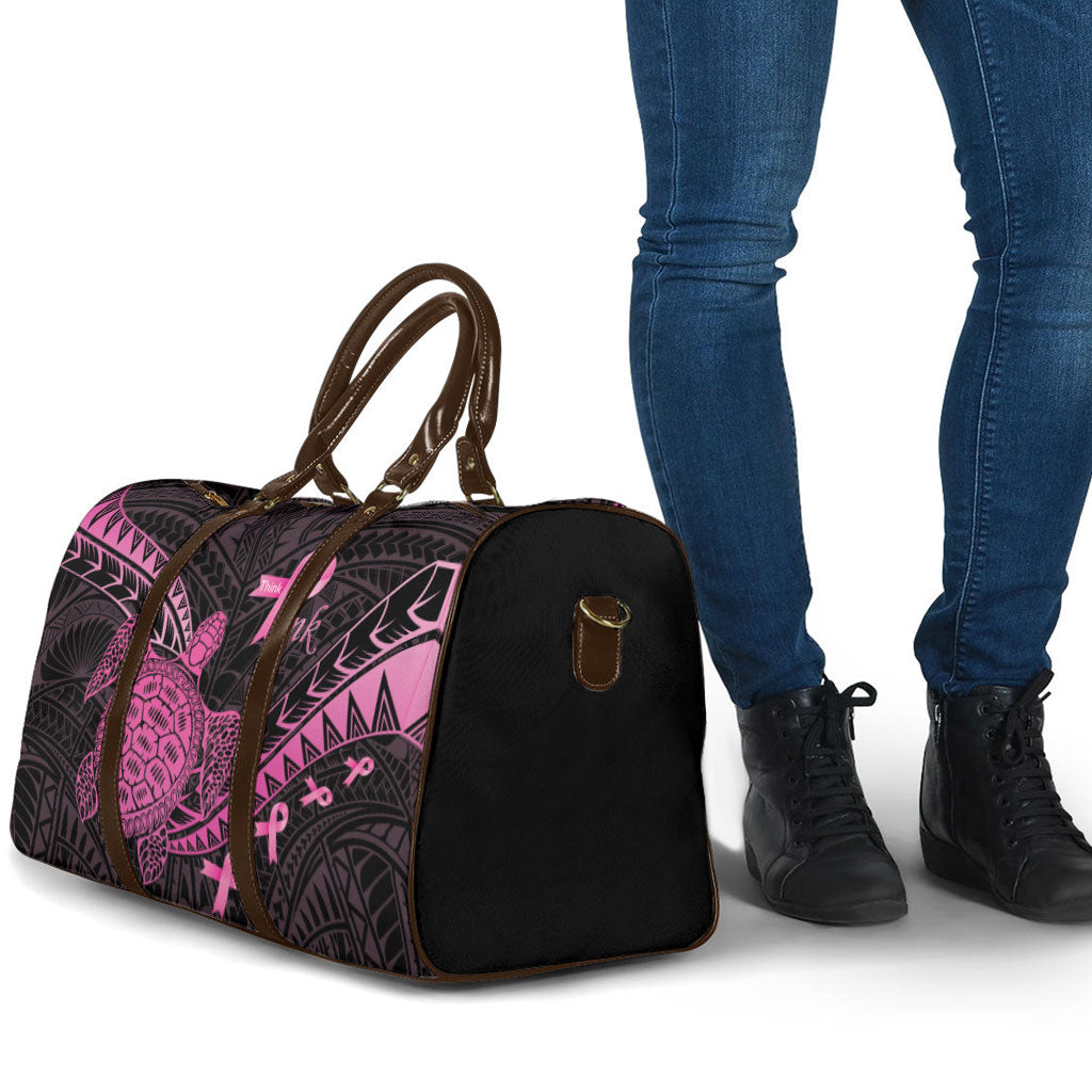 Breast Cancer Awareness Travel Bag Pink Ribbon Turtle Polynesian Pattern Black LT22 - Polynesian Pride