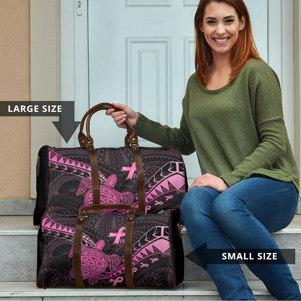 Breast Cancer Awareness Travel Bag Pink Ribbon Turtle Polynesian Pattern Black LT22 - Polynesian Pride