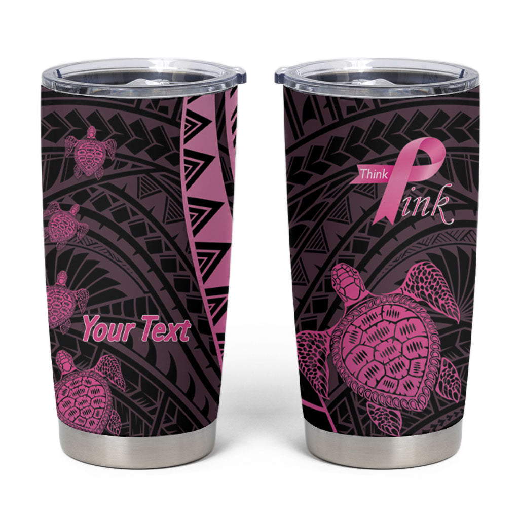 Breast Cancer Awareness Personalised Tumbler Cup Pink Ribbon Turtle Polynesian Pattern Black LT22 Pink - Polynesian Pride