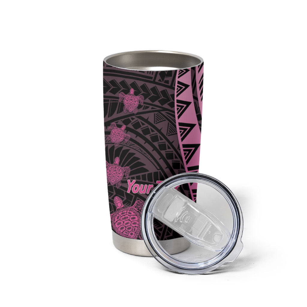 Breast Cancer Awareness Personalised Tumbler Cup Pink Ribbon Turtle Polynesian Pattern Black LT22 - Polynesian Pride