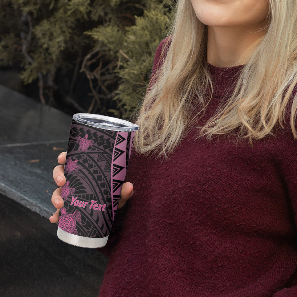 Breast Cancer Awareness Personalised Tumbler Cup Pink Ribbon Turtle Polynesian Pattern Black LT22 - Polynesian Pride