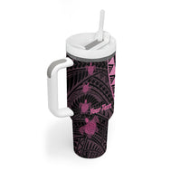 Breast Cancer Awareness Personalised Tumbler With Handle Pink Ribbon Turtle Polynesian Pattern Black LT22 - Polynesian Pride