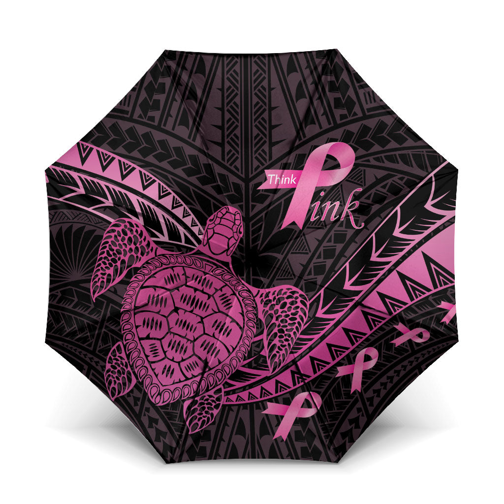 Breast Cancer Awareness Umbrella Pink Ribbon Turtle Polynesian Pattern Black LT22 One Size Folded 11.42 inch Opened Diameter 37.4 inch Pink - Polynesian Pride