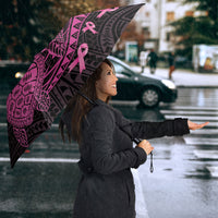 Breast Cancer Awareness Umbrella Pink Ribbon Turtle Polynesian Pattern Black LT22 - Polynesian Pride
