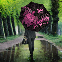 Breast Cancer Awareness Umbrella Pink Ribbon Turtle Polynesian Pattern Black LT22 - Polynesian Pride