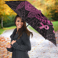 Breast Cancer Awareness Umbrella Pink Ribbon Turtle Polynesian Pattern Black LT22 - Polynesian Pride