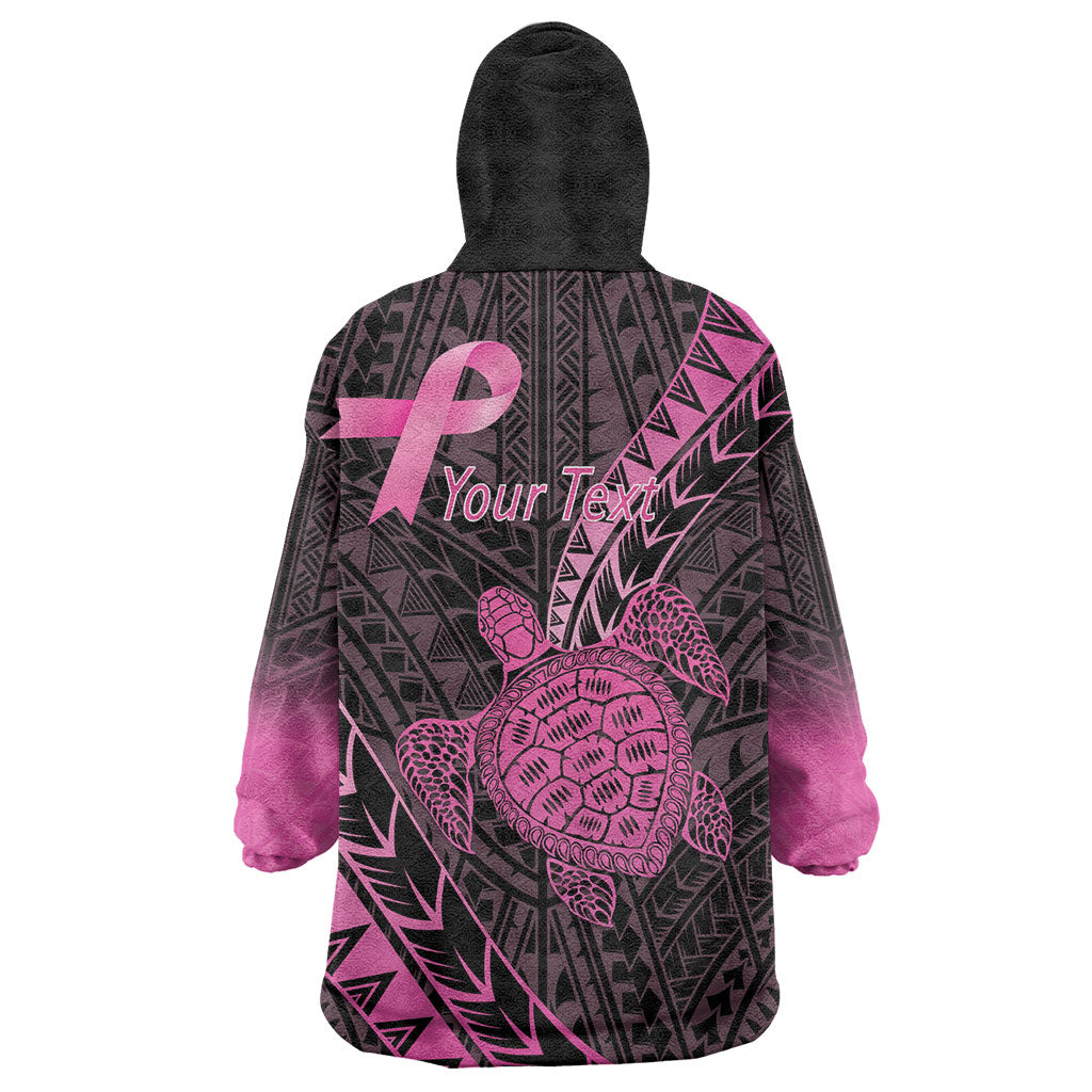 Breast Cancer Awareness Personalised Wearable Blanket Hoodie Pink Ribbon Turtle Polynesian Pattern Black LT22 - Polynesian Pride