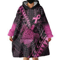 Breast Cancer Awareness Personalised Wearable Blanket Hoodie Pink Ribbon Turtle Polynesian Pattern Black LT22 - Polynesian Pride