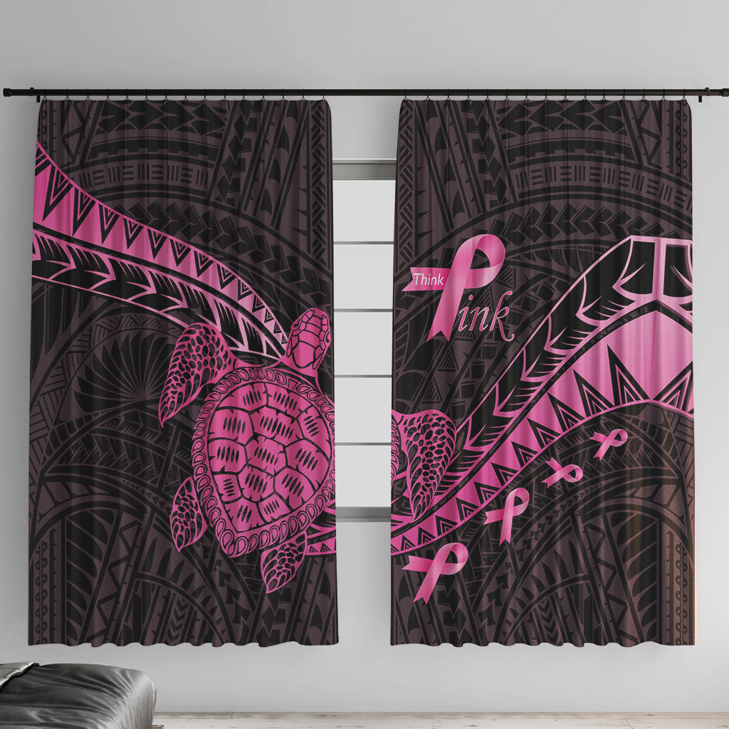 Breast Cancer Awareness Window Curtain Pink Ribbon Turtle Polynesian Pattern Black LT22 With Hooks Pink - Polynesian Pride