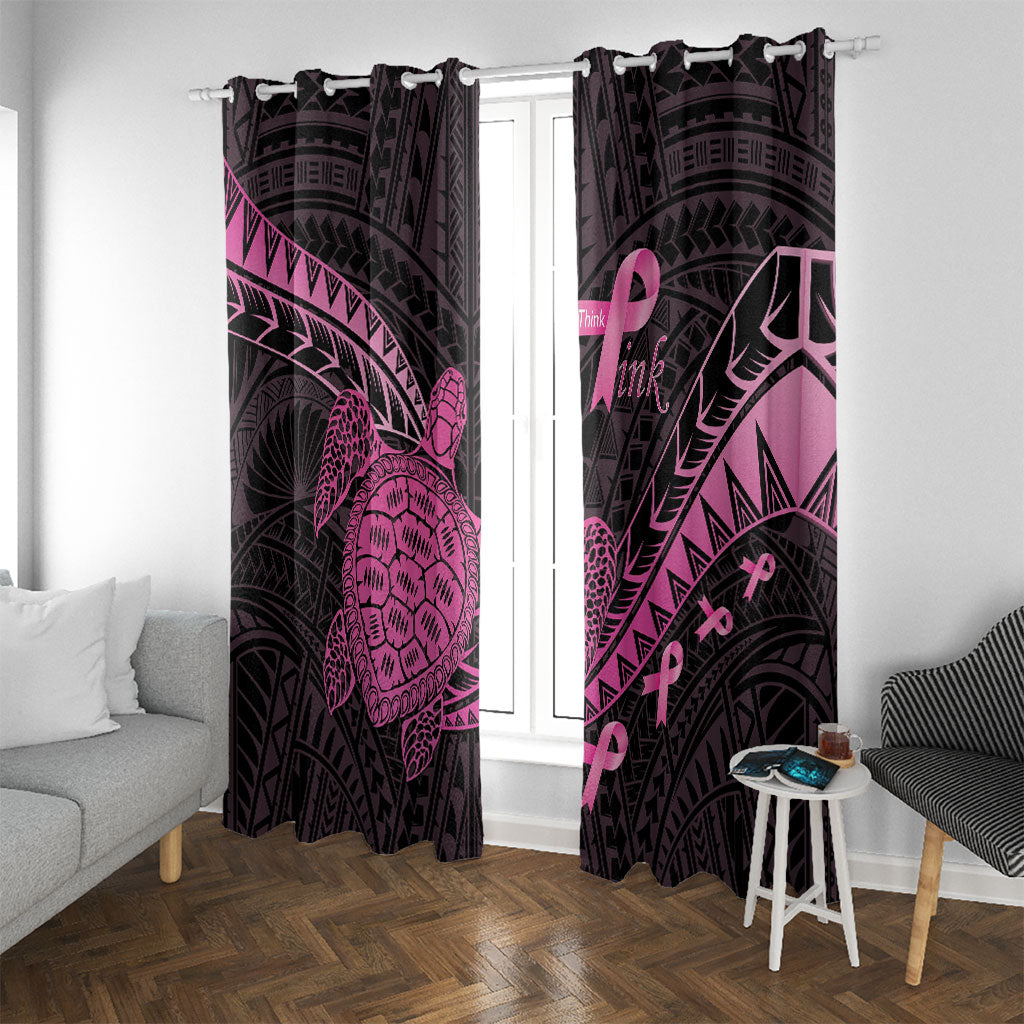 Breast Cancer Awareness Window Curtain Pink Ribbon Turtle Polynesian Pattern Black LT22 With Grommets Pink - Polynesian Pride
