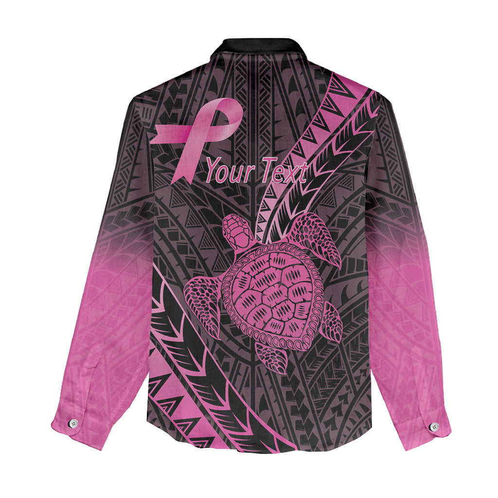 Breast Cancer Awareness Personalised Women Casual Shirt Pink Ribbon Turtle Polynesian Pattern Black LT22 - Polynesian Pride