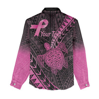 Breast Cancer Awareness Personalised Women Casual Shirt Pink Ribbon Turtle Polynesian Pattern Black LT22 - Polynesian Pride