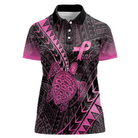 Breast Cancer Awareness Personalised Women Polo Shirt Pink Ribbon Turtle Polynesian Pattern Black LT22 Female Pink - Polynesian Pride