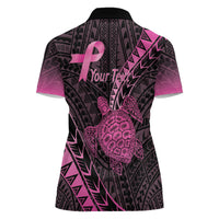 Breast Cancer Awareness Personalised Women Polo Shirt Pink Ribbon Turtle Polynesian Pattern Black LT22 - Polynesian Pride
