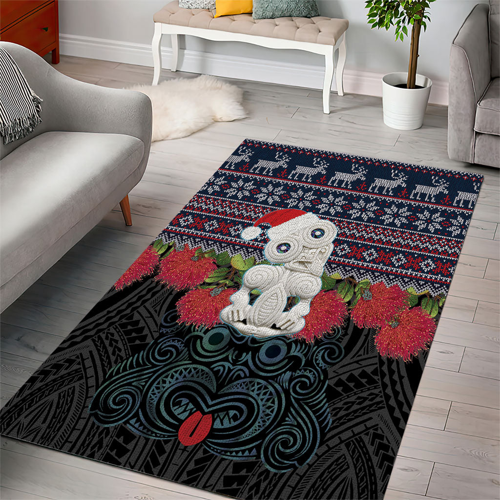 New Zealand Hei Tiki Christmas In July Area Rug Pohutukawa Santa Xmas Polynesian Pattern