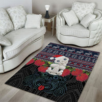 New Zealand Hei Tiki Christmas In July Area Rug Pohutukawa Santa Xmas Polynesian Pattern