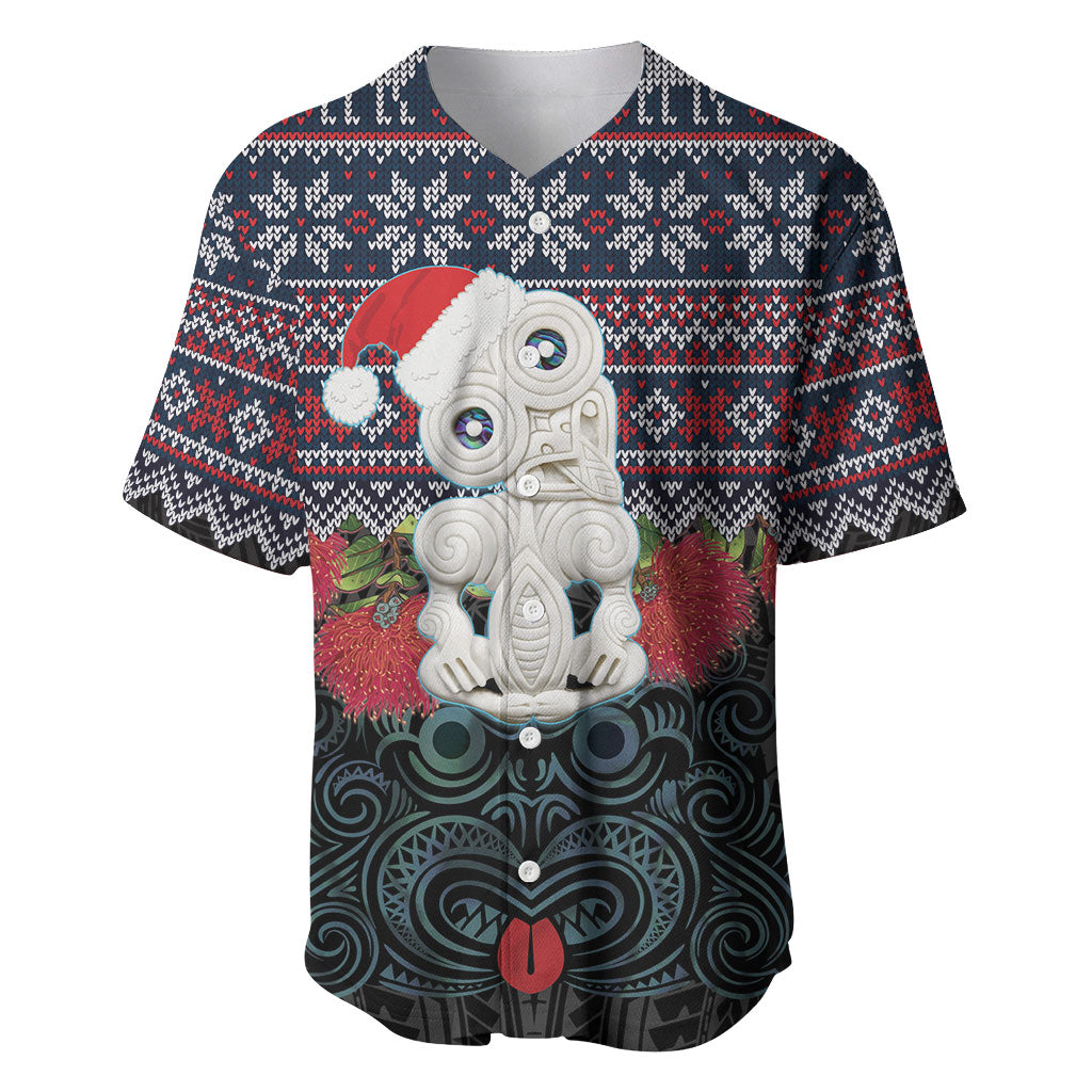New Zealand Hei Tiki Christmas In July Baseball Jersey Pohutukawa Santa Xmas Polynesian Pattern