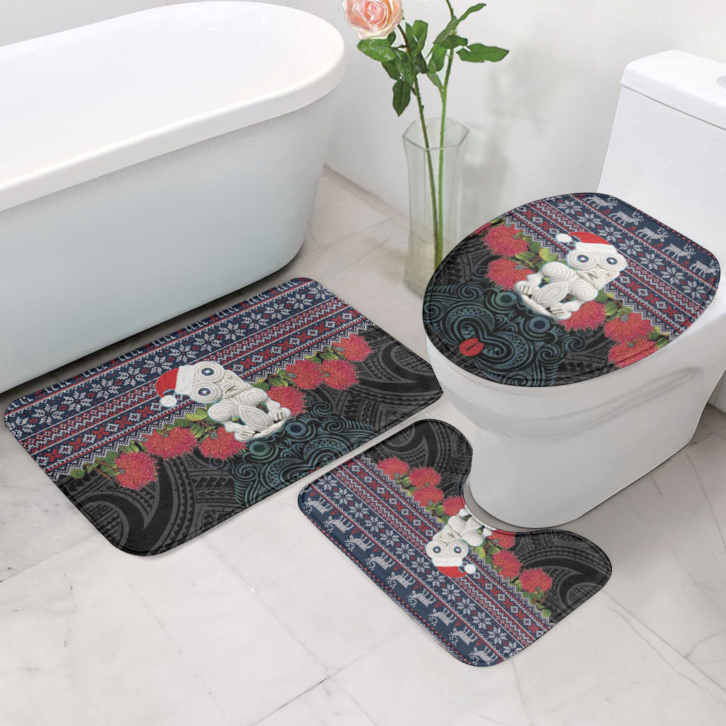 New Zealand Hei Tiki Christmas In July Bathroom Set Pohutukawa Santa Xmas Polynesian Pattern