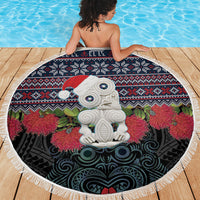 New Zealand Hei Tiki Christmas In July Beach Blanket Pohutukawa Santa Xmas Polynesian Pattern