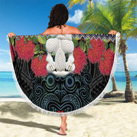 New Zealand Hei Tiki Christmas In July Beach Blanket Pohutukawa Santa Xmas Polynesian Pattern