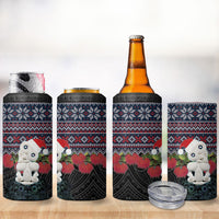 New Zealand Hei Tiki Christmas In July 4 in 1 Can Cooler Tumbler Pohutukawa Santa Xmas Polynesian Pattern
