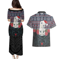 New Zealand Hei Tiki Christmas In July Couples Matching Puletasi and Hawaiian Shirt Pohutukawa Santa Xmas Polynesian Pattern