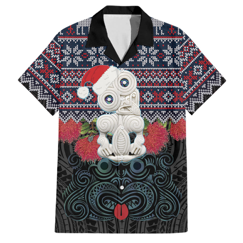 New Zealand Hei Tiki Christmas In July Family Matching Long Sleeve Bodycon Dress and Hawaiian Shirt Pohutukawa Santa Xmas Polynesian Pattern