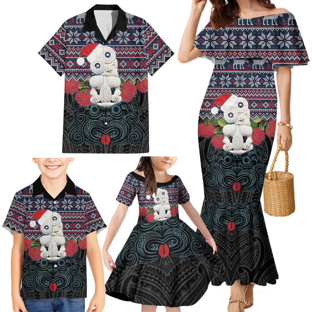 New Zealand Hei Tiki Christmas In July Family Matching Mermaid Dress and Hawaiian Shirt Pohutukawa Santa Xmas Polynesian Pattern LT22 - Polynesian Pride