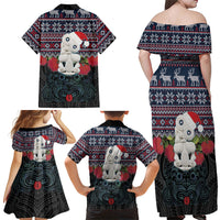 New Zealand Hei Tiki Christmas In July Family Matching Off Shoulder Maxi Dress and Hawaiian Shirt Pohutukawa Santa Xmas Polynesian Pattern