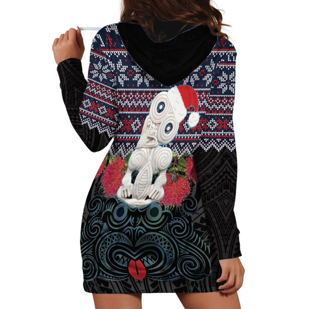 New Zealand Hei Tiki Christmas In July Hoodie Dress Pohutukawa Santa Xmas Polynesian Pattern