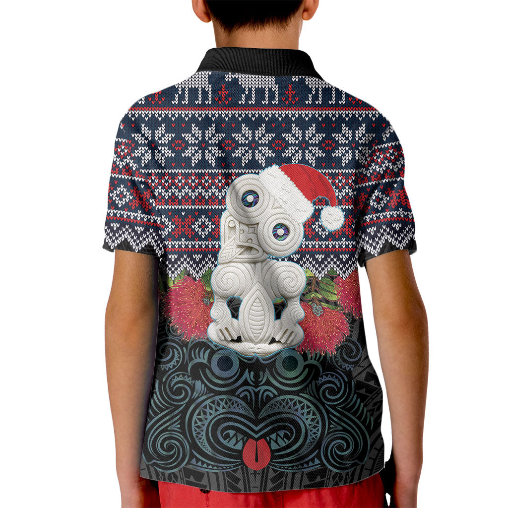 New Zealand Hei Tiki Christmas In July Kid Polo Shirt Pohutukawa Santa Xmas Polynesian Pattern