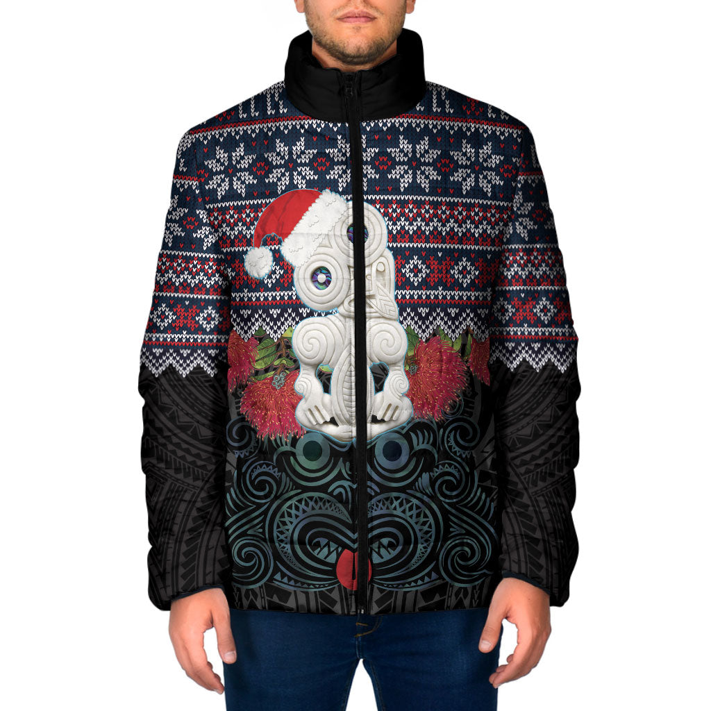 New Zealand Hei Tiki Christmas In July Padded Jacket Pohutukawa Santa Xmas Polynesian Pattern LT22 Men Black - Polynesian Pride