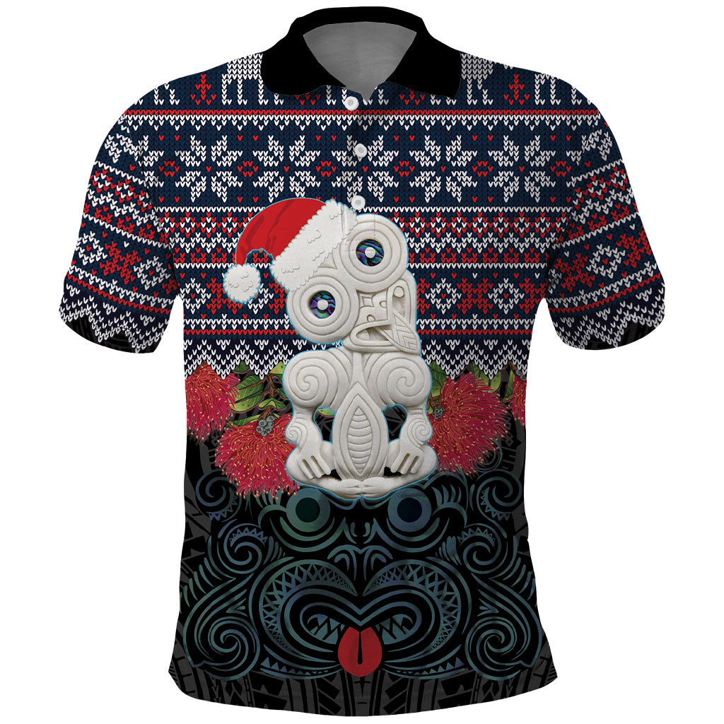 New Zealand Hei Tiki Christmas In July Polo Shirt Pohutukawa Santa Xmas Polynesian Pattern LT22 Black - Polynesian Pride