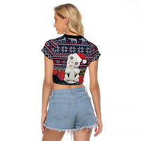 New Zealand Hei Tiki Christmas In July Raglan Cropped T Shirt Pohutukawa Santa Xmas Polynesian Pattern