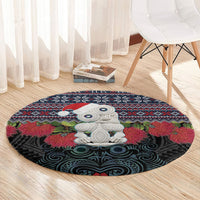 New Zealand Hei Tiki Christmas In July Round Carpet Pohutukawa Santa Xmas Polynesian Pattern
