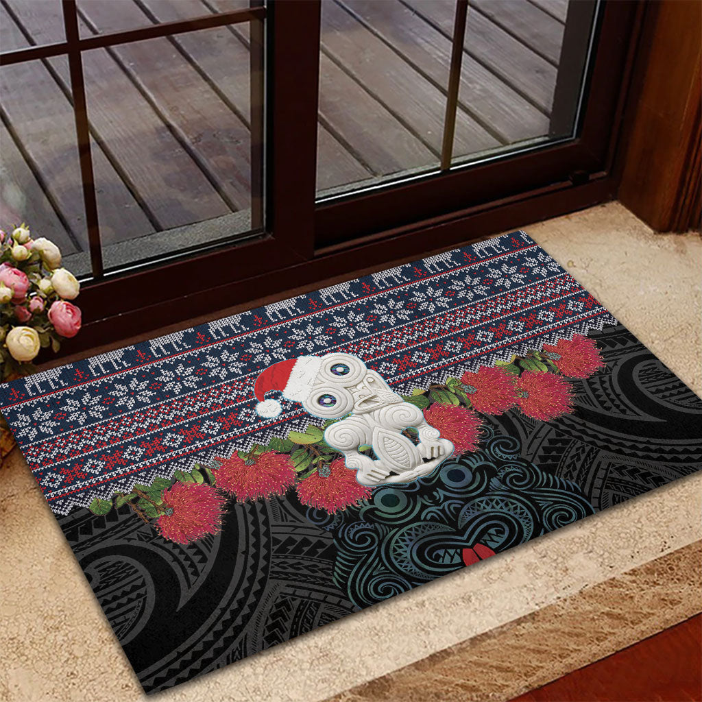 New Zealand Hei Tiki Christmas In July Rubber Doormat Pohutukawa Santa Xmas Polynesian Pattern