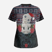 New Zealand Hei Tiki Christmas In July Scrub Top Pohutukawa Santa Xmas Polynesian Pattern