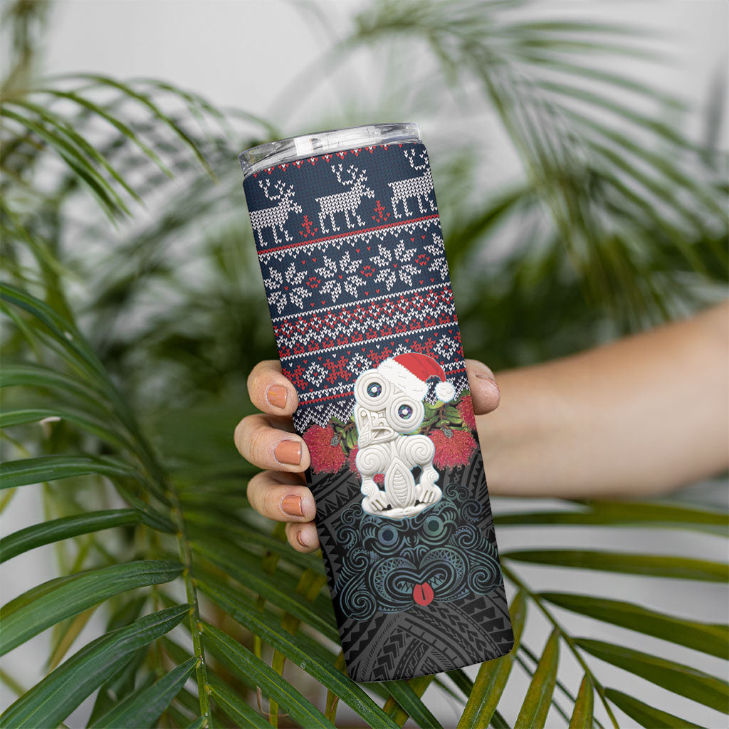 New Zealand Hei Tiki Christmas In July Skinny Tumbler Pohutukawa Santa Xmas Polynesian Pattern