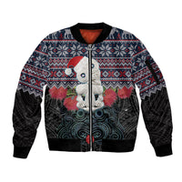 New Zealand Hei Tiki Christmas In July Sleeve Zip Bomber Jacket Pohutukawa Santa Xmas Polynesian Pattern