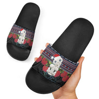 New Zealand Hei Tiki Christmas In July Slide Sandals Pohutukawa Santa Xmas Polynesian Pattern