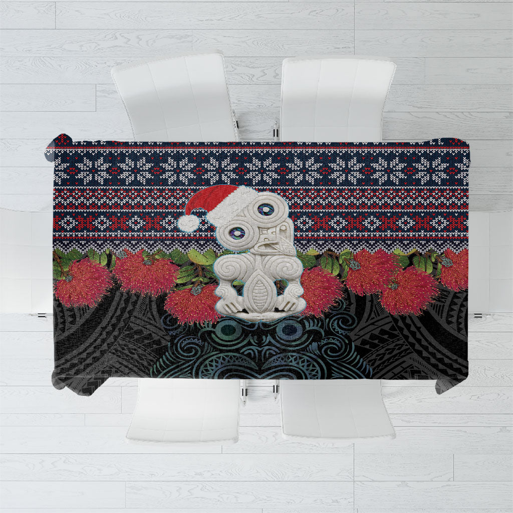 New Zealand Hei Tiki Christmas In July Tablecloth Pohutukawa Santa Xmas Polynesian Pattern LT22 Black - Polynesian Pride