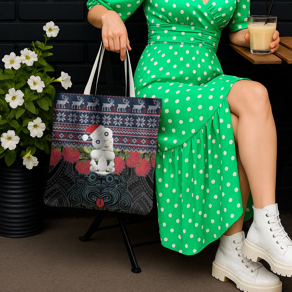 New Zealand Hei Tiki Christmas In July Tote Bag Pohutukawa Santa Xmas Polynesian Pattern