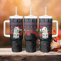 New Zealand Hei Tiki Christmas In July Tumbler With Handle Pohutukawa Santa Xmas Polynesian Pattern