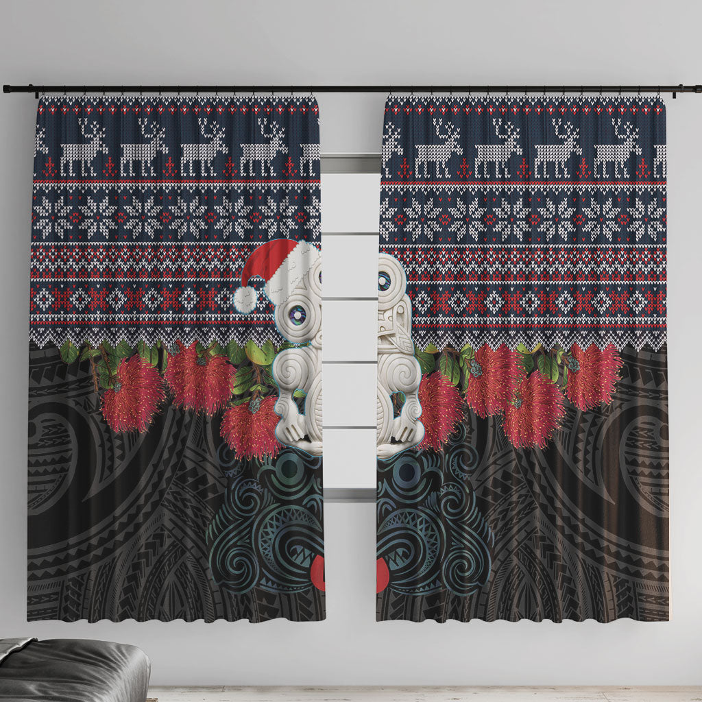 New Zealand Hei Tiki Christmas In July Window Curtain Pohutukawa Santa Xmas Polynesian Pattern