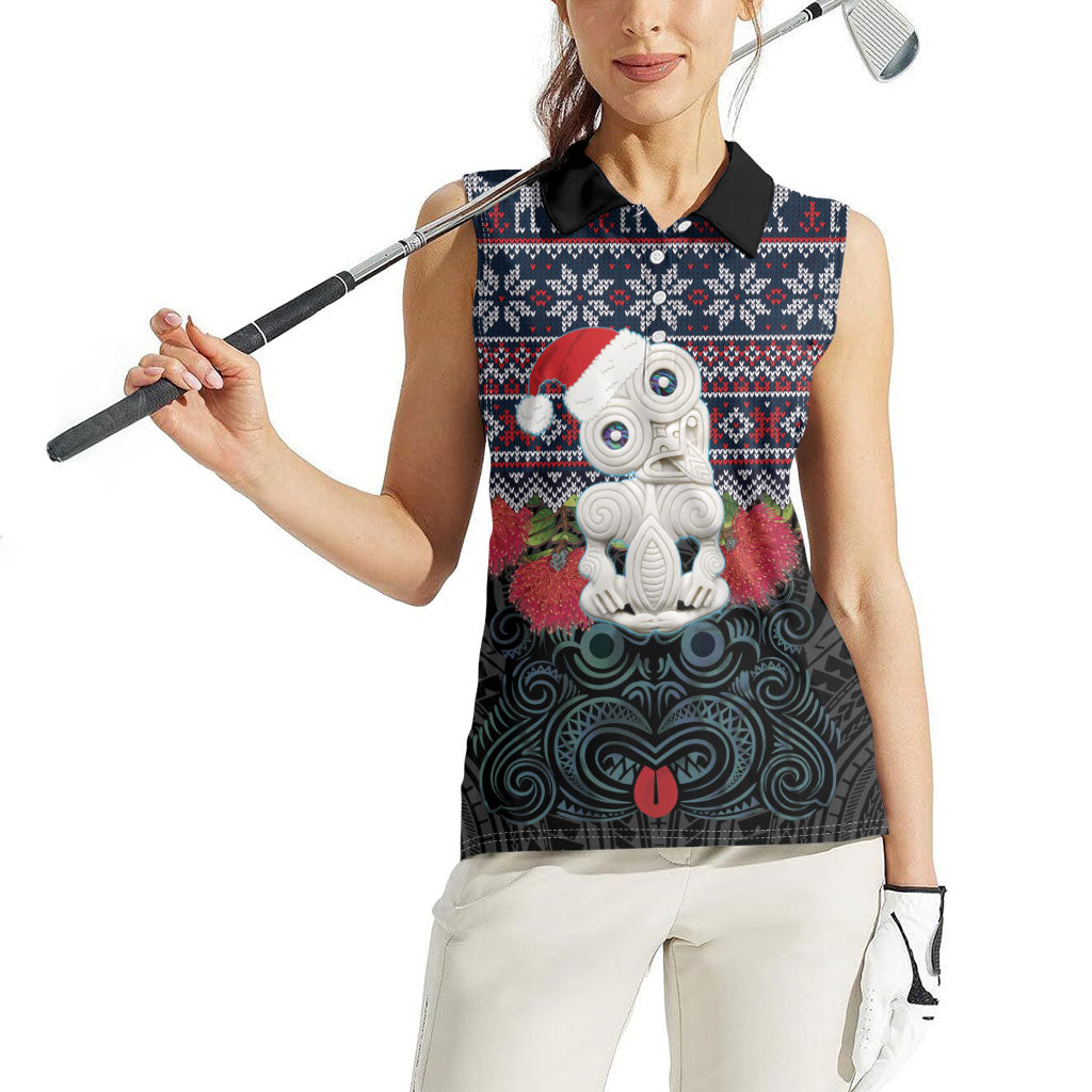 New Zealand Hei Tiki Christmas In July Women Sleeveless Polo Shirt Pohutukawa Santa Xmas Polynesian Pattern