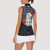 New Zealand Hei Tiki Christmas In July Women Sleeveless Polo Shirt Pohutukawa Santa Xmas Polynesian Pattern