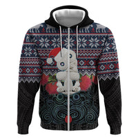 New Zealand Hei Tiki Christmas In July Zip Hoodie Pohutukawa Santa Xmas Polynesian Pattern